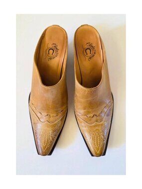 🤎 Charlie Horse Western Mule Heels Size 8.5 – Vintage Cowboy Leather 🤎